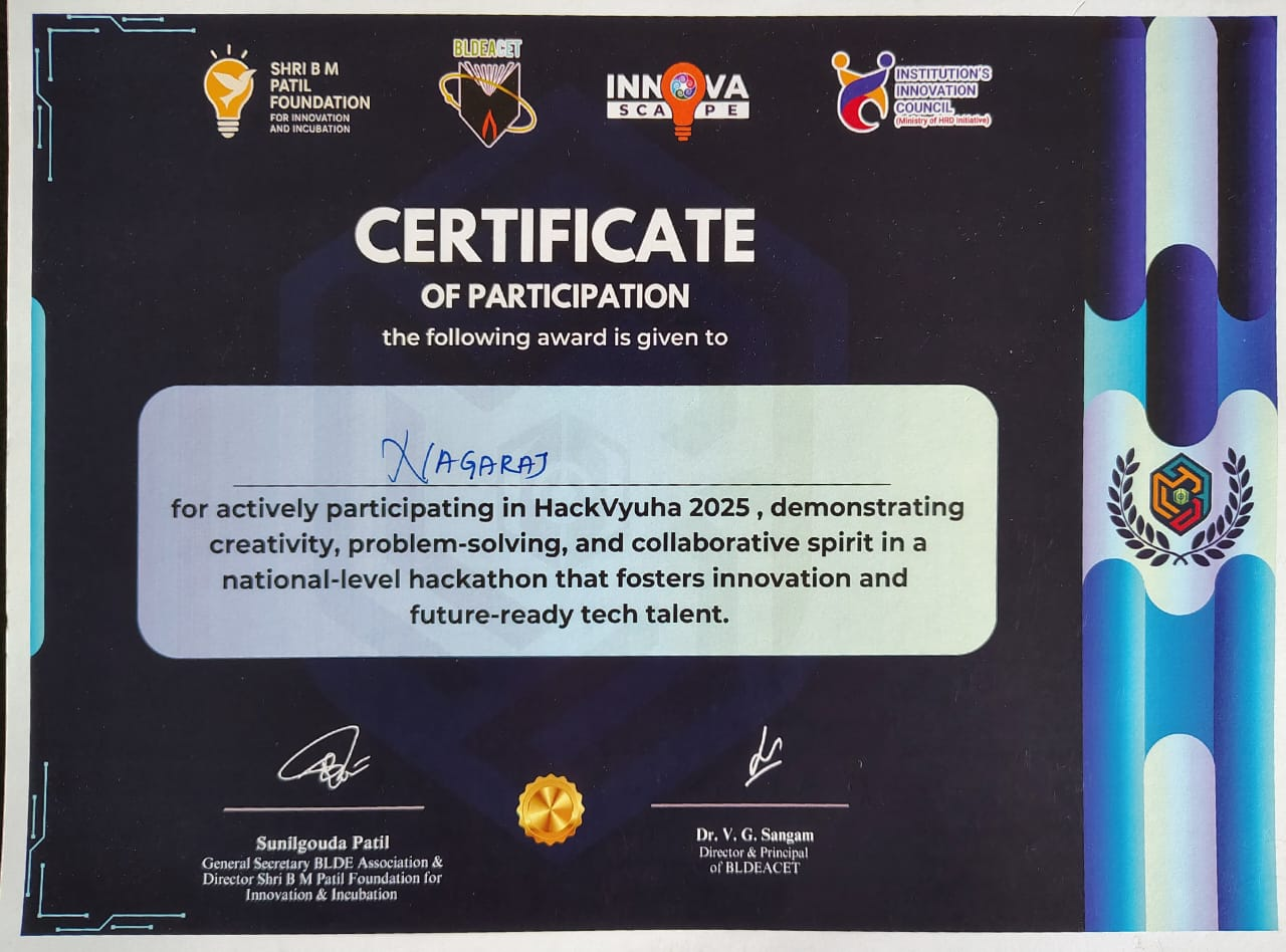 HackVyuha 2025 hackathon certificate