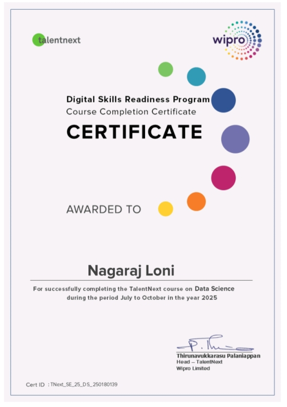 Wipro TalentNext Data Science certificate